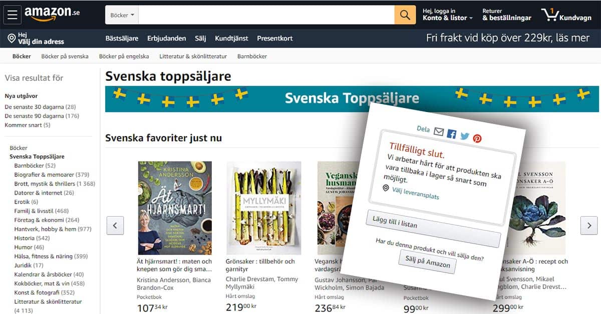 Amazon.se böcker saknas