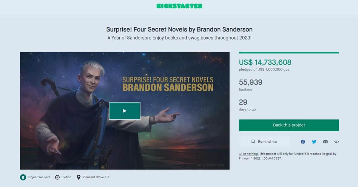Du visar för närvarande Ny Kickstarter av Brandon Sanderson krossar alla rekord