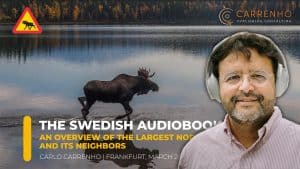 Carlo Carrenho framför sin den presentation han höll för tyska bokbranschen i mars 2023.