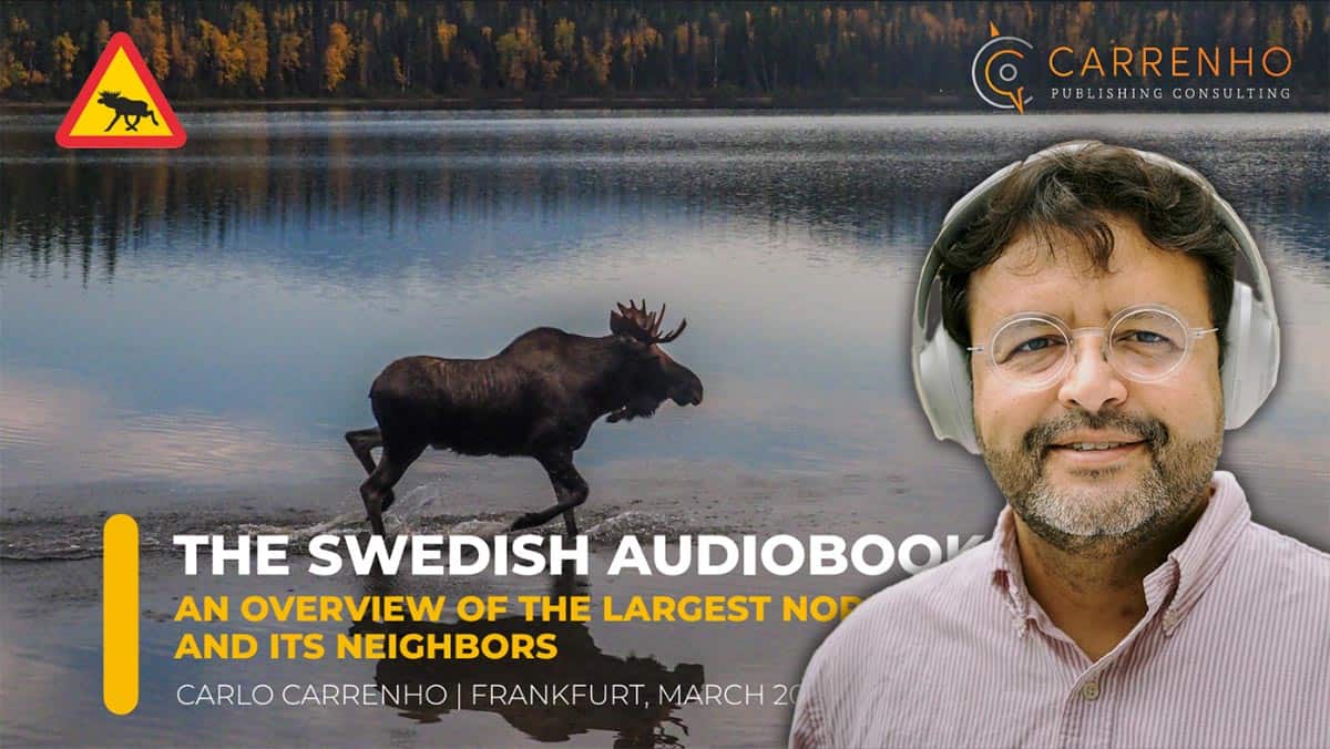 Carlo Carrenho framför sin den presentation han höll för tyska bokbranschen i mars 2023.