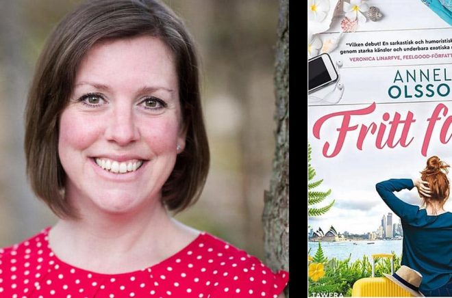Författaren Anneli Olsson med sin debutroman Fritt fall. Foto: Karin Kronvall.