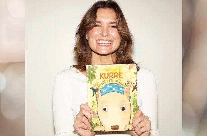 Författaren Frida Benno Hjerpe tillsammans med sin nylanserade barnbok Kurre blir lite rädd