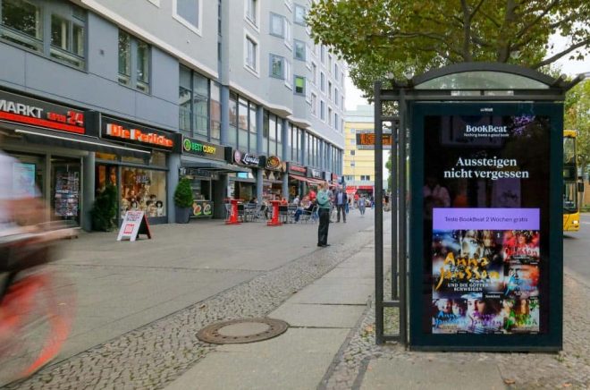 Exempel på en av BookBeats reklamkampanjer på den tyska marknaden under det tredje kvartalet. Foto: Pressbild.