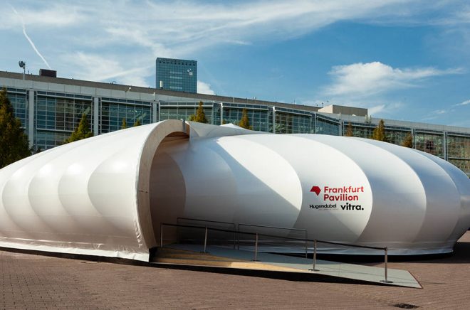 Den nya Frankfurt Pavilion på Agora vid Bokmässan i Frankfurt 2018. Foto: Marc Jacquemin, Frankfurt Book Fair.
