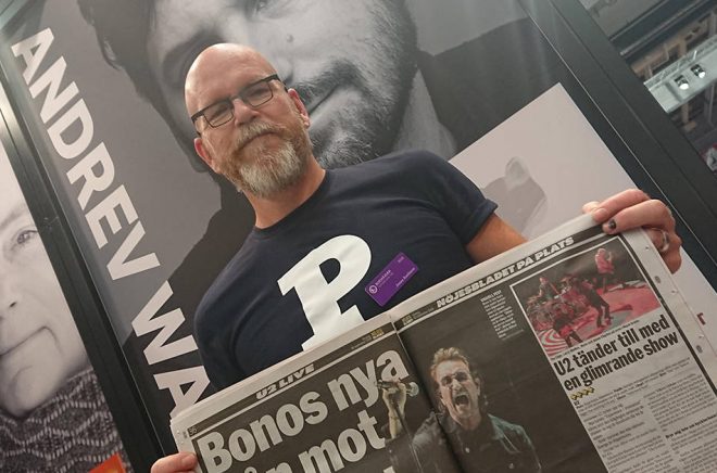 Jonas Axelsson på Polaris drömmer om att få U2-stjärnan Bono i montern 2020 efter att ha vunnit budgivningen om hans bok. Foto: Sölve Dahlgren