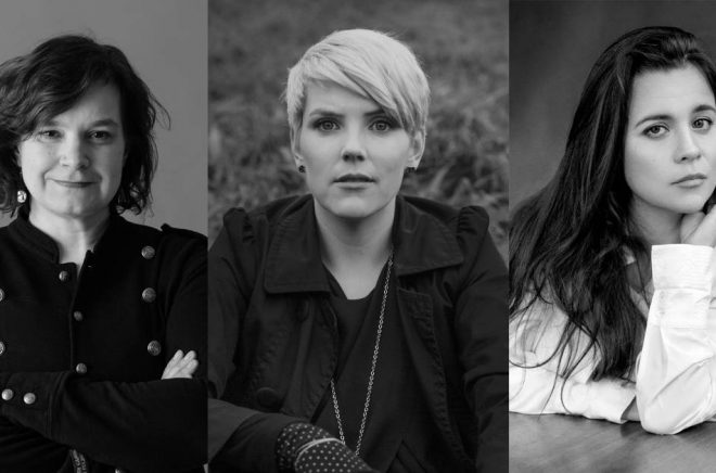 Författarna Mia Franck (foto: Niklas Sandström), Andrea Lundgren (foto: Sara Mac Key) och Caroline Ringskog Ferrada-Noli (foto: Josefine Bäckström) är nominerade till Tidningen Vi:s litteraturpris 2018.