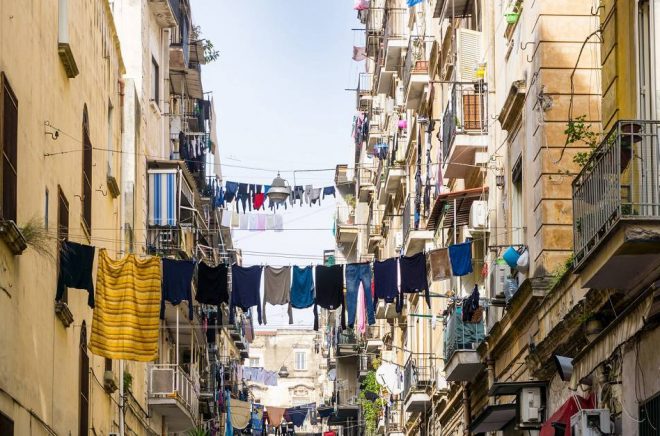 Street view of old town in Naples city, italy Europe