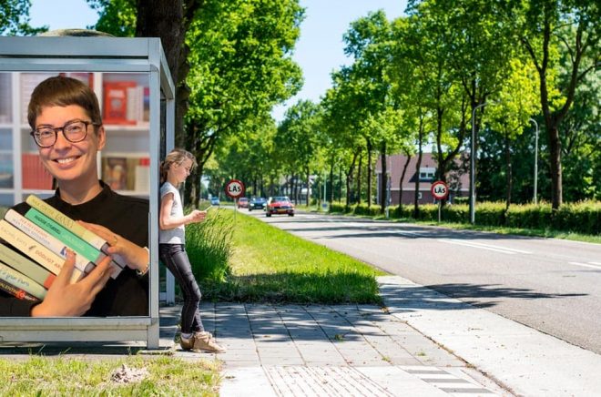 Karin Porshage, marknads- och PR-ansvarig på Sekwa förlag. Foto: Pressbild. Bakgrundsfoto: iStock. Montage: Boktugg.