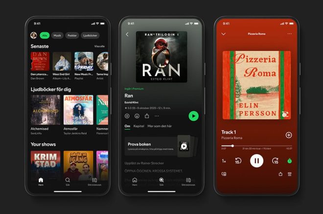 Den 18 november 2025 lanserade Spotify ljudböcker som ny kategori i sin app. Pressbild.