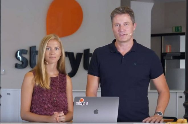 Sofie Zettergren, CFO och Jonas Tellander, CEO på Storytel. Foto: Storytel