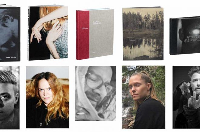 De nominerade fotograferna till Svenska Fotobokspriset 2020 och deras böcker. Från vänster: Theo Elias (foto: Anders Petersen), Märta Thisner (foto: Ylva Zacharoff), Stephen Gill (foto: självporträtt), Maja Daniels (foto: Joshua Aylett) och Jesper Waldersten (foto: Knut Koivisto).