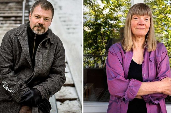 Författarna Kristoffer Leandoer och Gun-Britt Sundström lämnar Nobelkommittén. Arkivbild: Dan Hansson/SvD och Christine Olsson/TT.