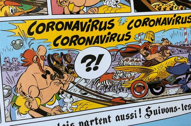 När den nye Asterix-tecknaren Didier Conrad och manusförfattaren Jean-Yves Ferri år 2017 gjorde albumet Asterix och det stora loppet kunde de knappast ana hur ökänt en av huvudpersonernas namn skulle bli några år senare. I albumet är Coronavirus en romersk vagnåkarstjärna.
Tecknare: Didier Conrad