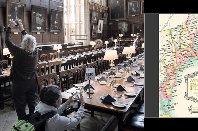 Var ligger egentligen Hogwarts skola? På bilden syns den stora matsalen på Christ Church college i Oxford, som stod som modell för matsalen i Harry Potter-filmerna. Arkivbild: Malin Hoelstad/SvD/TT. Till höger: bokomslaget.