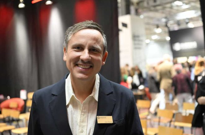 Oskar Ekström, chef Bokmässan, vid invigningen i torsdags. Foto: Fredrik Sandberg/TT.