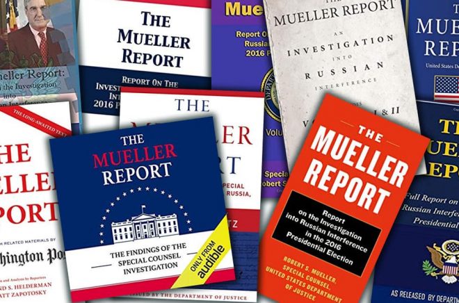 Samma innehåll, olika omslag. The Mueller Report har skapat en flod av bokutgivningar i USA. Till och med en ljudbok. Fotomontage: Boktugg.