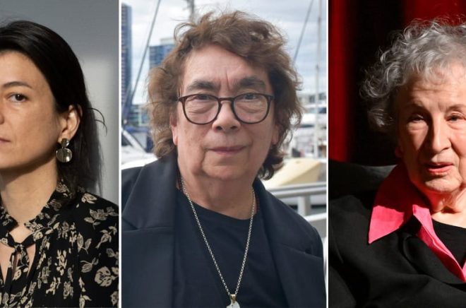Samanta Schweblin, Alexis Wright och Margaret Atwood är namn som alla nämns inför årets tillkännagivande av Nobelpriset i litteratur. Foto: Fredrik Sandberg, Elin Nordlund och Jonas Ekströmer/TT