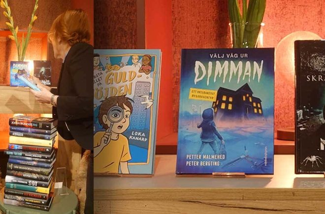 Ninni Schulman och Åsa Larsson med hela traven av nominerade titlar till Årets bästa kriminalroman 2025. Foto: Boktugg.