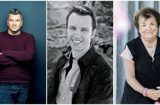 Mats Strandberg (foto: Henric Lindsten), Markus Zusak (foto: Page Thirteen) och Viveca Lärn (foto: Emelie Asplund) framträder idag på Bokmässan.