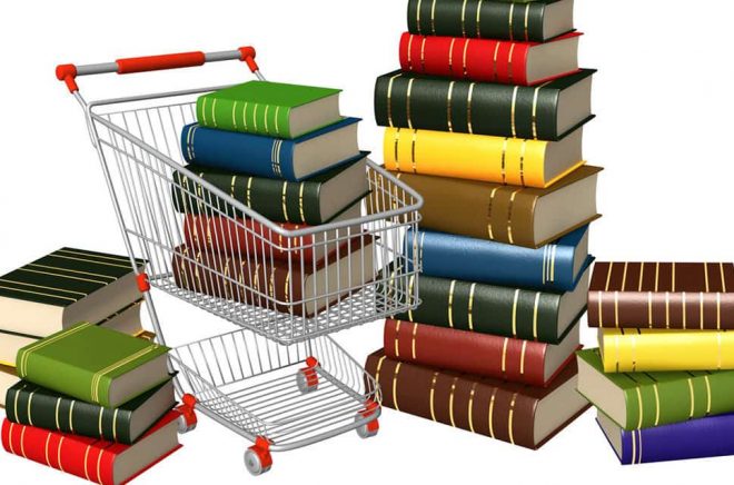 Buying of books. Objects isolated over white