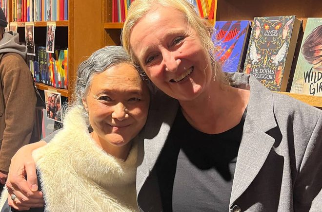 Ebba Billengren och Johanna von Horn har drivit Bokslukaren tillsammans i 18 år. Men nu vill de sälja barnbokhandeln med café till någon som vill driva den vidare i samma anda. Foto: Privat.
