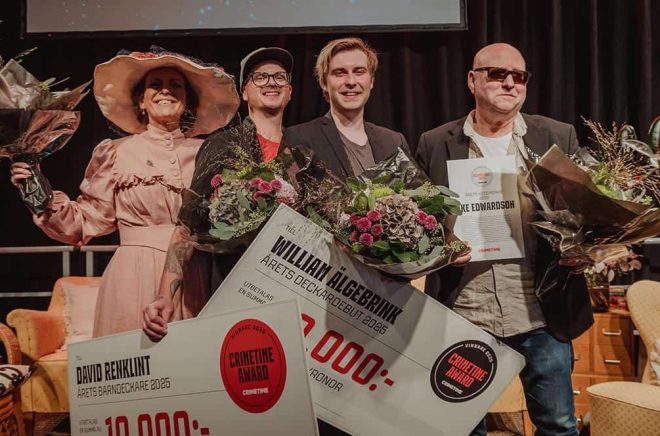 Katarina Wennstam, David Renklint, William Älgebrink och Åke Edwardson vinnare på Crimetime Award 2025. Foto: Martina Lundborg.