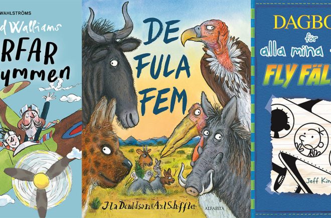 De tre illustratörer som sålde bäst i UK 2017: Tony Ross, Axel Scheffler och Jeff Kinney.