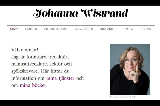 Johanna Wistrands nya hemsida.