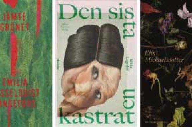 Omslagen till de fem nominerade författare som kan få debutantpriset - Katapultpriset 2025.