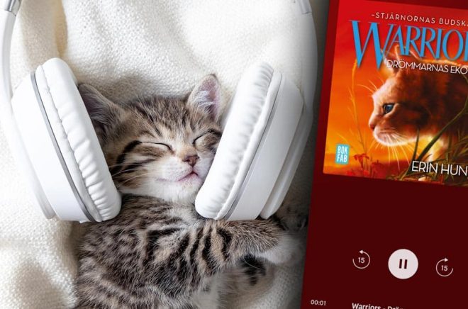 Är det okej att låta sin katt lyssna på ljudböcker i serien Warriors hela dagarna? Foto: iStock. Montage: Boktugg.