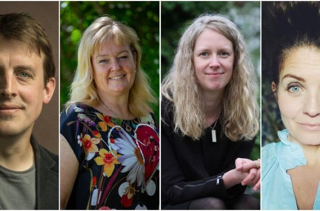 Oliver Bullough (foto: Sam Peat), Mikaela Odemyr, Maja Öberg och Emma Ganslandt. Foto: Pressbilder Lindskog Förlag