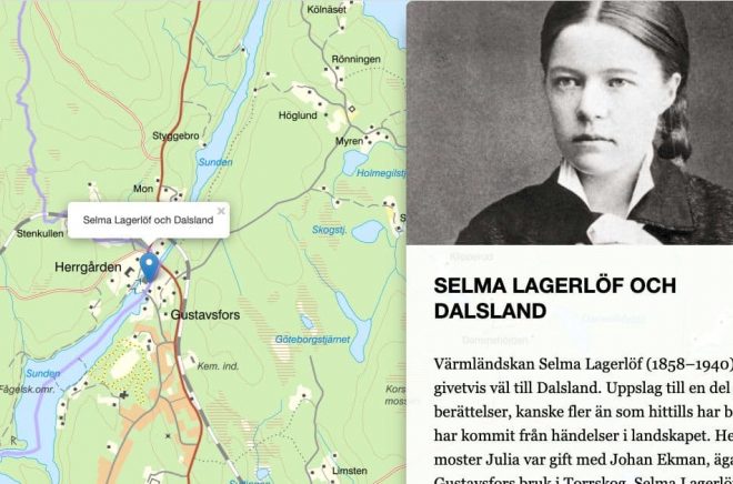 Selma Lagerlöf, Karin Boye och Carl von Linné är några av de namn som dyker upp i Litteraturkartan. Foto: Skärmklipp från Litteraturkartan.se