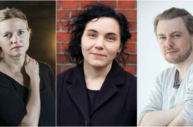 Tre av de nominerade till Norrlands litteraturpris 2018. Malin Nord (foto: Moa Karlberg), Tove Mörkberg (foto: Ida Rosqvist) och Mikael Berglund (foto: Erik Sjöström).