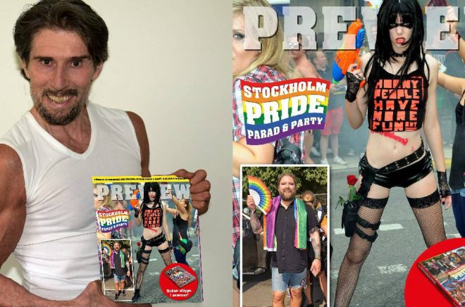 Peter Ortvik med smakprovet på boken Stockholm Pride - Parad & Party. Foto: Pressbild/Stevali