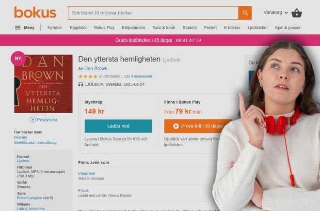 Rättvisemärkta ljudböcker finns redan genom download. Exempelvis på Bokus som dessutom redovisar alternativet streaming via abonnemang. Förlag och författare kan dock tjäna mer ifall kunden väljer att köpa sin ljudbok, även kallat download. Foto: iStock. Montage: Boktugg.