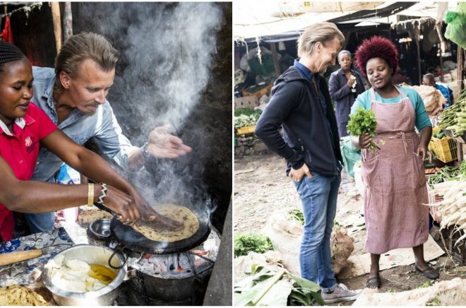 Paul Svensson träffar kenyanska kvinnor och pratar mat i boken Recipe for Change. Foto: Lena Granefelt
