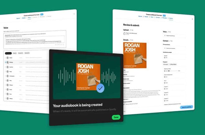 Spotify Audiobook Creation Tool släpps nu i beta-version. Där kan författare ladda upp en e-boksfil (epub) och generera en ljudbok. Till att börja med är det endast engelska som stöds. Pressbild.