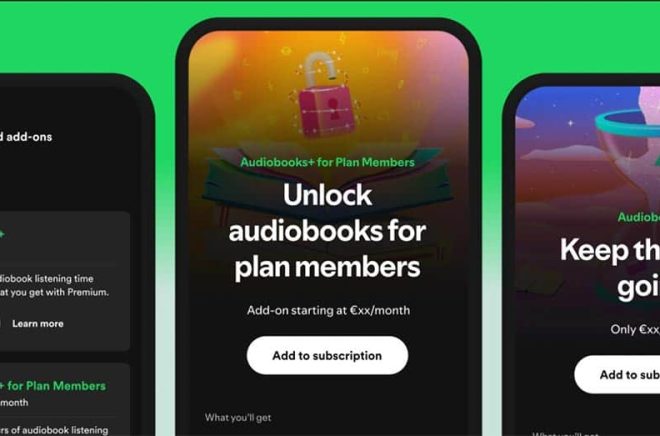Fler timmars ljudbokslyssning utöver grundpaketet på 15 timmar är inte så billigt på Spotify. För kunder i UK blir priset 9 pund (cirka 116 kr) för att addera 15 timmar via Audiobooks+. Därutöver kan kunder köpa till 10-timmarspaket.