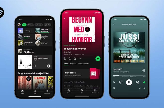 Spotify med ljudböcker på norska och kanske framför allt engelska. Pressbild.