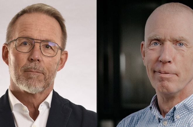 Cliff Hansen (t.h.) träder in i VD-rollen för Studentlitteratur AB. Stefan Persson (t.v.) fortsätter som senior advisor. Pressbild.