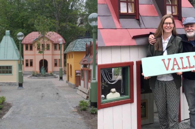 Helena Willis och Martin Widmark i lekens Valleby. Foto: Lekplatsbolaget